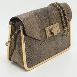 Pre Owned Chloe Sally Small Metallic Python Embossed Leather Shoulder Bag