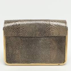 Pre Owned Chloe Sally Small Metallic Python Embossed Leather Shoulder Bag