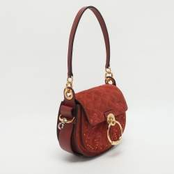 Pre Owned Chloe Tess Embroidered Red Leather and Suede Shoulder Bags