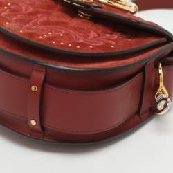 Pre Owned Chloe Tess Embroidered Red Leather and Suede Shoulder Bags