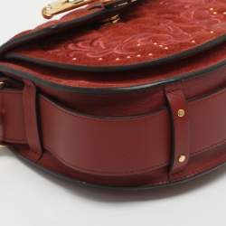 Pre Owned Chloe Tess Embroidered Red Leather and Suede Shoulder Bags