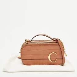 Pre Owned Chloé Vanity C Mini Brown Croc Embossed Shoulder Bag