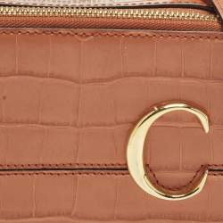 Pre Owned Chloé Vanity C Mini Brown Croc Embossed Shoulder Bag