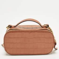 Pre Owned Chloé Vanity C Mini Brown Croc Embossed Shoulder Bag