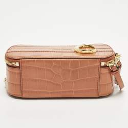 Pre Owned Chloé Vanity C Mini Brown Croc Embossed Shoulder Bag