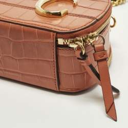 Pre Owned Chloé Vanity C Mini Brown Croc Embossed Shoulder Bag