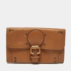 Pre Owned Chloe Brown Leather Buckle Detail Continental Wallet