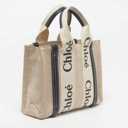 Pre Owned Chloé Woody Small Beige/Black Canvas and Leather Tote