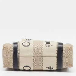 Pre Owned Chloé Woody Small Beige/Black Canvas and Leather Tote