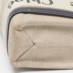 Pre Owned Chloé Woody Small Beige/Black Canvas and Leather Tote