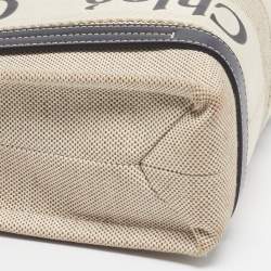 Pre Owned Chloé Woody Small Beige/Black Canvas and Leather Tote