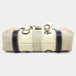 Pre Owned Chloe Cream Navy Blue Canvas Woody Bag Small