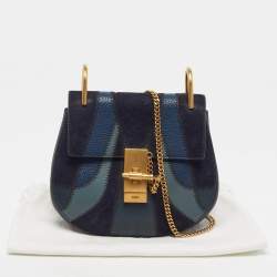 Pre Owned Chloé Drew Patchwork Mini Blue Chain Shoulder Bag