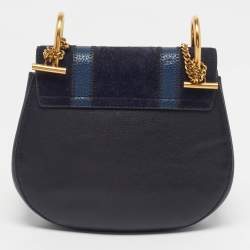 Pre Owned Chloé Drew Patchwork Mini Blue Chain Shoulder Bag