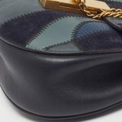 Pre Owned Chloé Drew Patchwork Mini Blue Chain Shoulder Bag