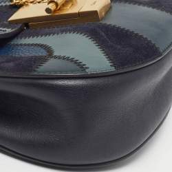 Pre Owned Chloé Drew Patchwork Mini Blue Chain Shoulder Bag