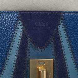 Pre Owned Chloé Drew Patchwork Mini Blue Chain Shoulder Bag