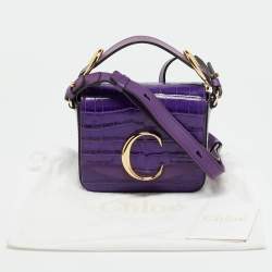 Pre Owned Chloe C Mini Purple Croc Embossed Leather Crossbody Bag