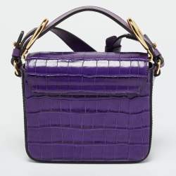 Pre Owned Chloe C Mini Purple Croc Embossed Leather Crossbody Bag