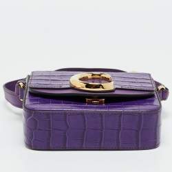 Pre Owned Chloe C Mini Purple Croc Embossed Leather Crossbody Bag