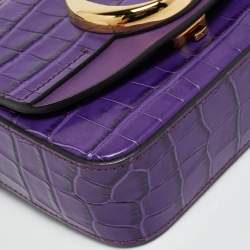 Pre Owned Chloe C Mini Purple Croc Embossed Leather Crossbody Bag