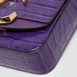 Pre Owned Chloe C Mini Purple Croc Embossed Leather Crossbody Bag