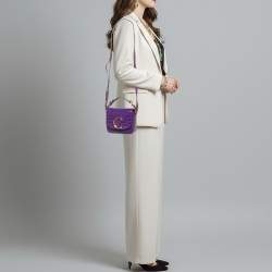 Pre Owned Chloe C Mini Purple Croc Embossed Leather Crossbody Bag
