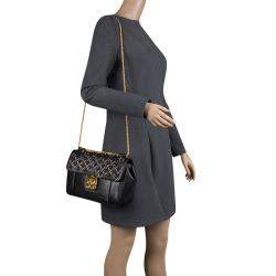 Pre Owned Chloe Black Leather Medium Elsie Ring Embellished Shoulder Bag