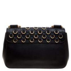 Pre Owned Chloe Black Leather Medium Elsie Ring Embellished Shoulder Bag