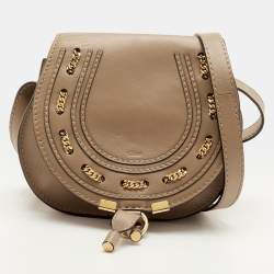 Pre Owned Chloe Marcie Small Beige Leather Saddle Bag
