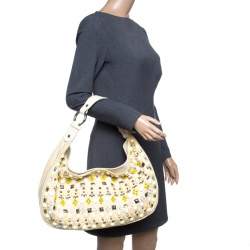 Pre Owned Chloe Beige Canvas and Leather Beads Embellished Hobo