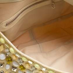 Pre Owned Chloe Beige Canvas and Leather Beads Embellished Hobo