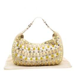 Pre Owned Chloe Beige Canvas and Leather Beads Embellished Hobo