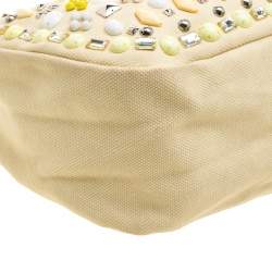 Pre Owned Chloe Beige Canvas and Leather Beads Embellished Hobo