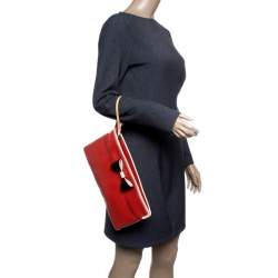 Pre Owned Chloe Red/Beige Leather Bow Clutch 
