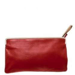 Pre Owned Chloe Red/Beige Leather Bow Clutch 