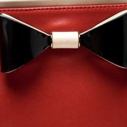 Pre Owned Chloe Red/Beige Leather Bow Clutch 