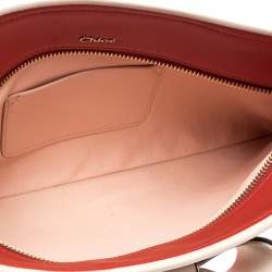 Pre Owned Chloe Red/Beige Leather Bow Clutch 