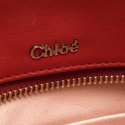 Pre Owned Chloe Red/Beige Leather Bow Clutch 