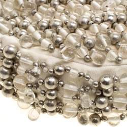 Pre Owned Chloe Off White Canvas Beaded Embellished Crescent Hobo