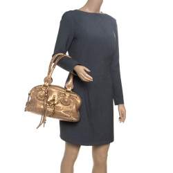 Pre Owned Chloe Gold Textured Leather Paddington Satchel