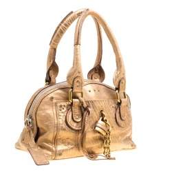 Pre Owned Chloe Gold Textured Leather Paddington Satchel