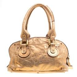 Pre Owned Chloe Gold Textured Leather Paddington Satchel