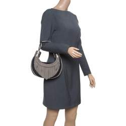 Pre Owned Chloe Black Chain Embellished Canvas Crescent Hobo