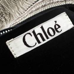 Pre Owned Chloe Black Chain Embellished Canvas Crescent Hobo