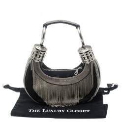 Pre Owned Chloe Black Chain Embellished Canvas Crescent Hobo