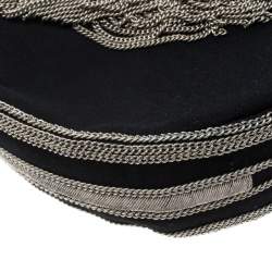 Pre Owned Chloe Black Chain Embellished Canvas Crescent Hobo