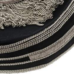 Pre Owned Chloe Black Chain Embellished Canvas Crescent Hobo