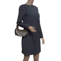 Chloe Black Canvas Embellished Crescent Hobo