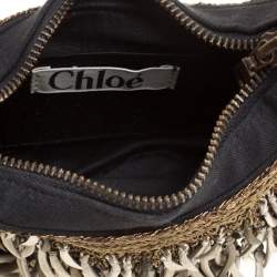 Chloe Black Canvas Embellished Crescent Hobo